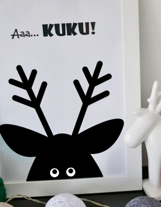 DIY: Świąteczny czarno biały plakat z reniferem