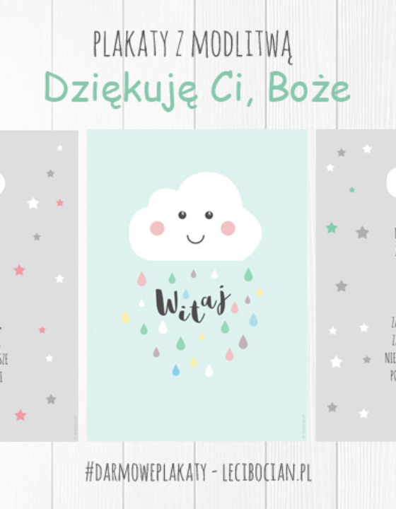 Plakaty z modlitwą Dziękuję Ci Boże + wiosenna chmurka
