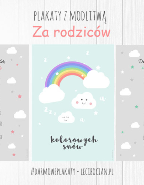 Plakaty z modlitwą za rodziców + tęczowa chmurka