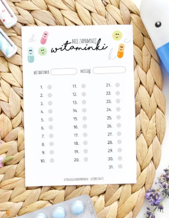 Planer witamin i lekarstw dla dzieci do druku