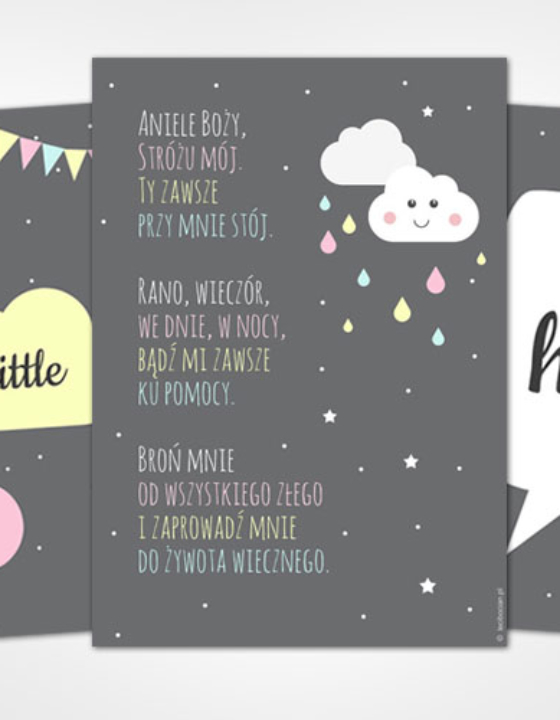 Pastelowe plakaty i modlitwa Aniele Boży do druku