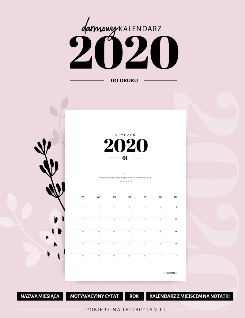 Kalendarz do druku 2020