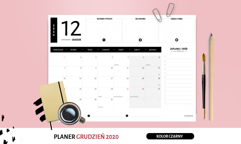 Planer grudzień 2020 w kolorze czarnym