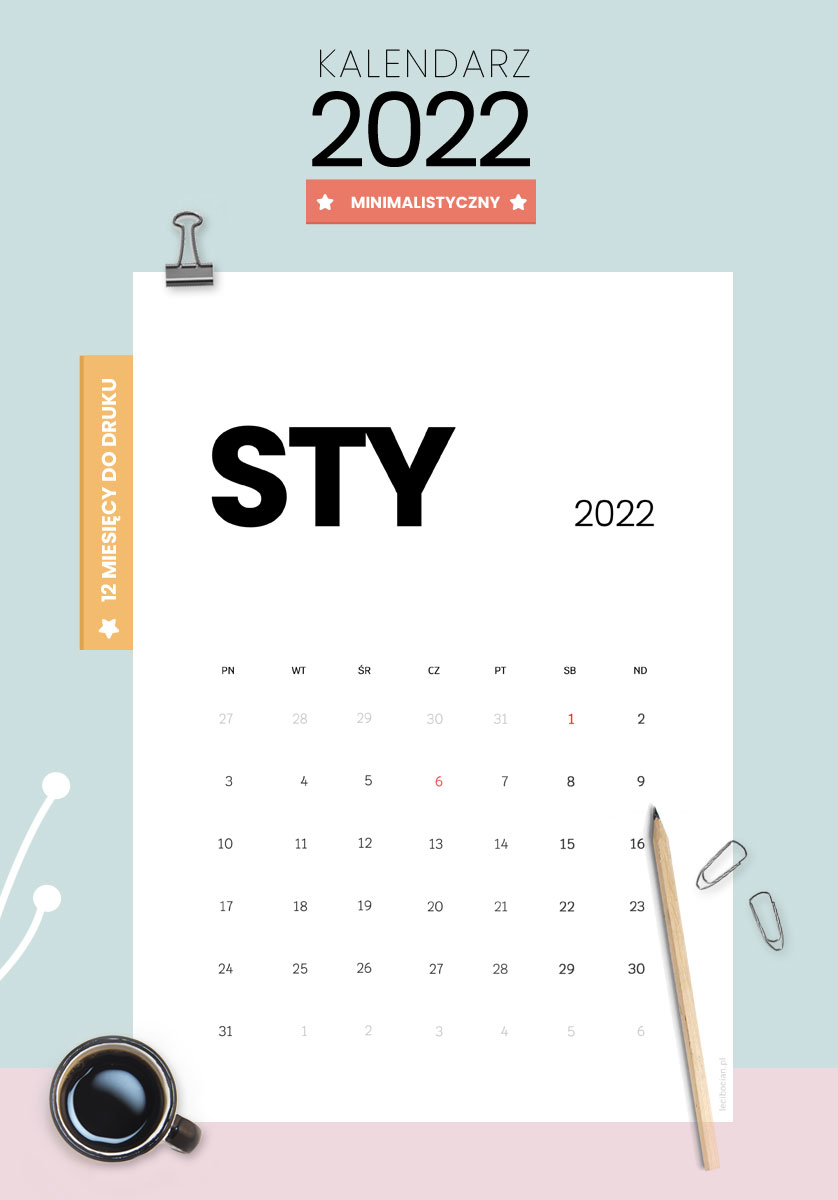 Kalendarz 2022 - minimalistyczny