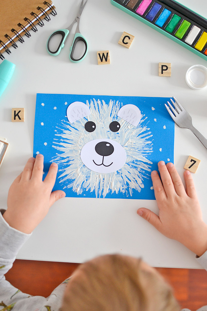 Niedźwiedź polarny - praca plastyczna dla dzieci - szablon do druku