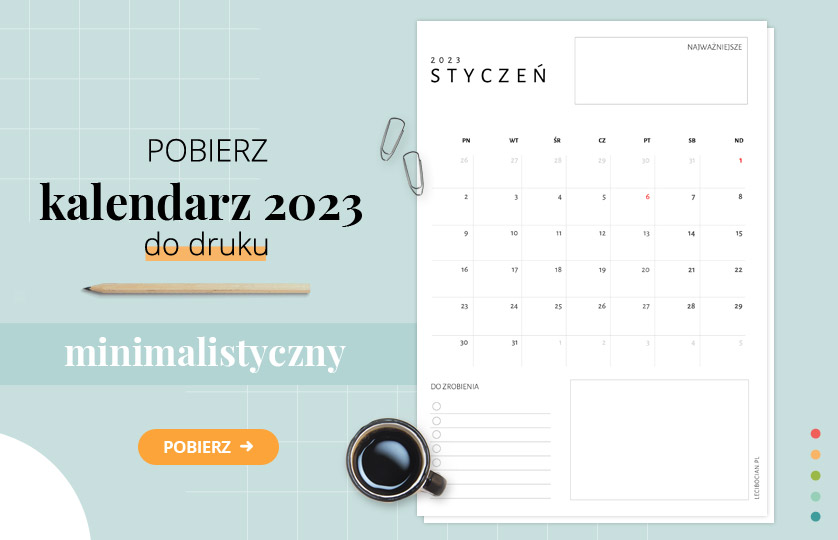 Minimalistyczny kalendarz 2023 do druku
