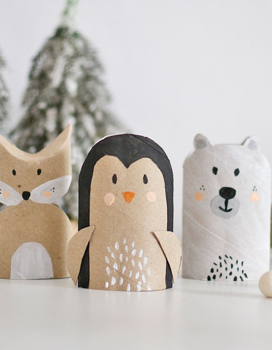 Zimowe zwierzęta z rolek papieru