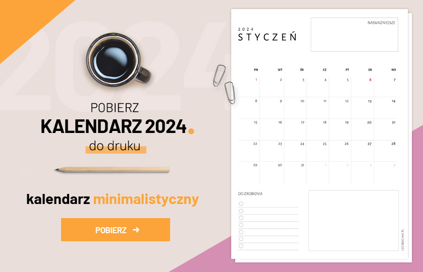 Minimalistyczny kalendarz 2024 do druku