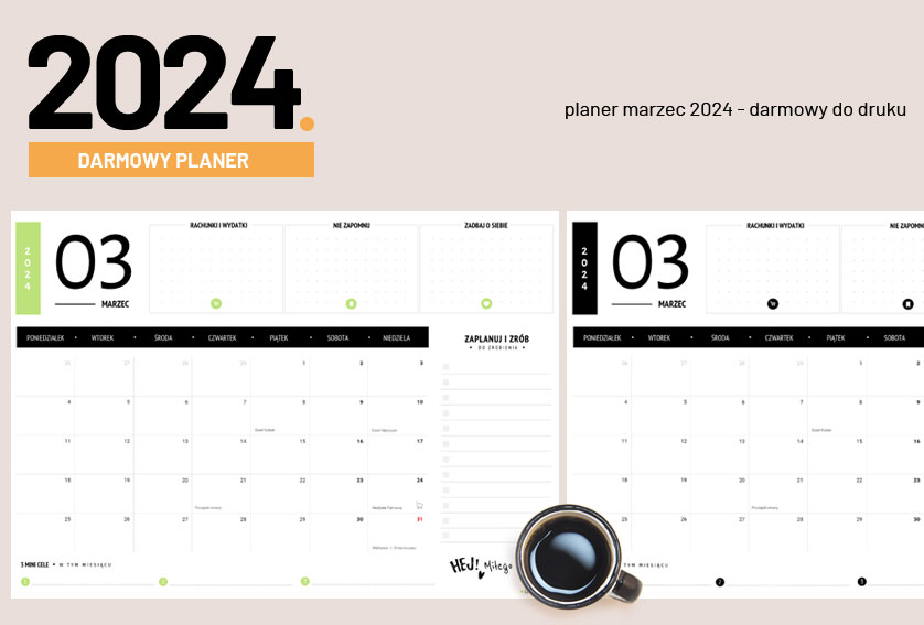 Planer marzec 2024 do druku - darmowy kalendarz