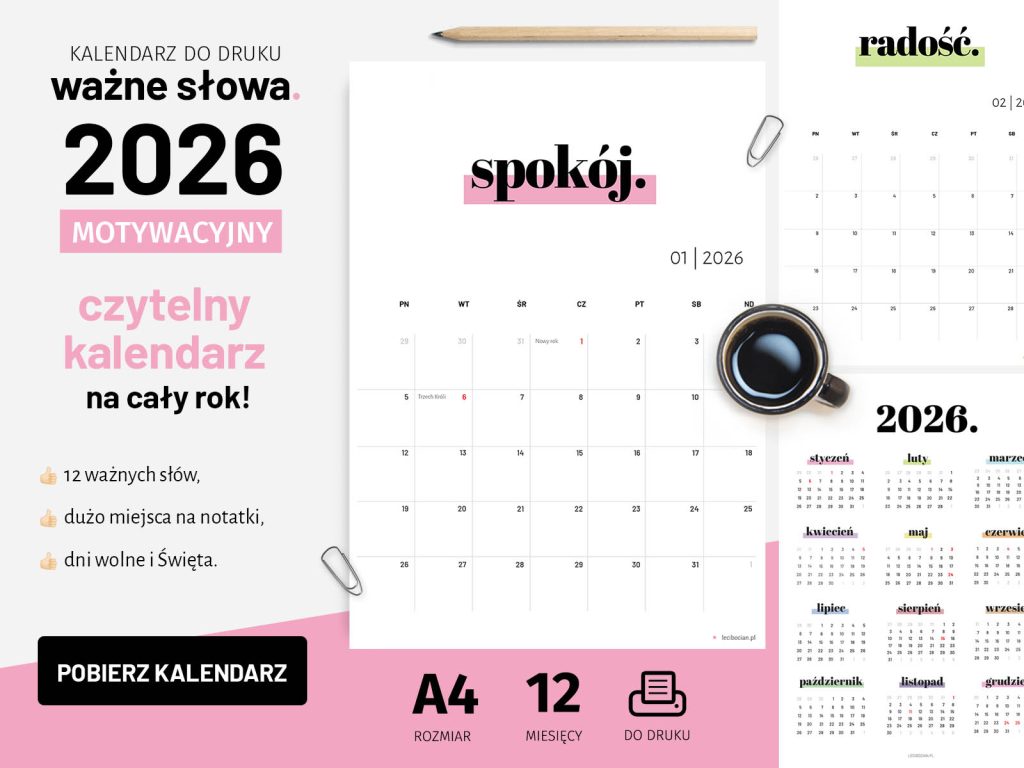 Kalendarz 2026 z ważnymi słowami na każdy miesiąc