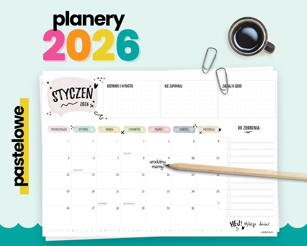 Pastelowe planery 2026 do druku